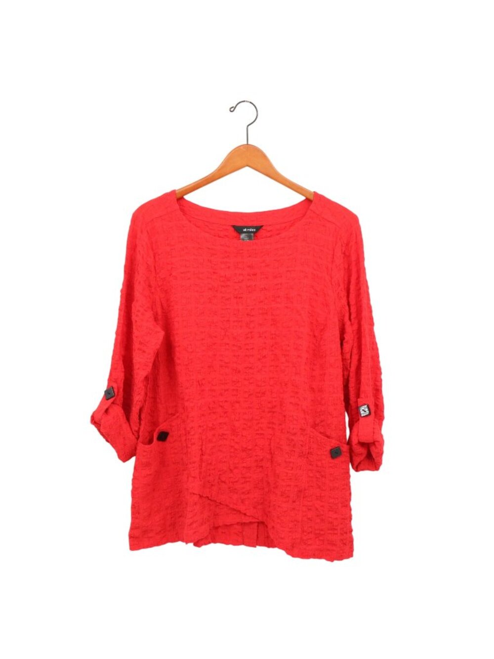 Ali Miles Red Puckered Textured Tunic Top L